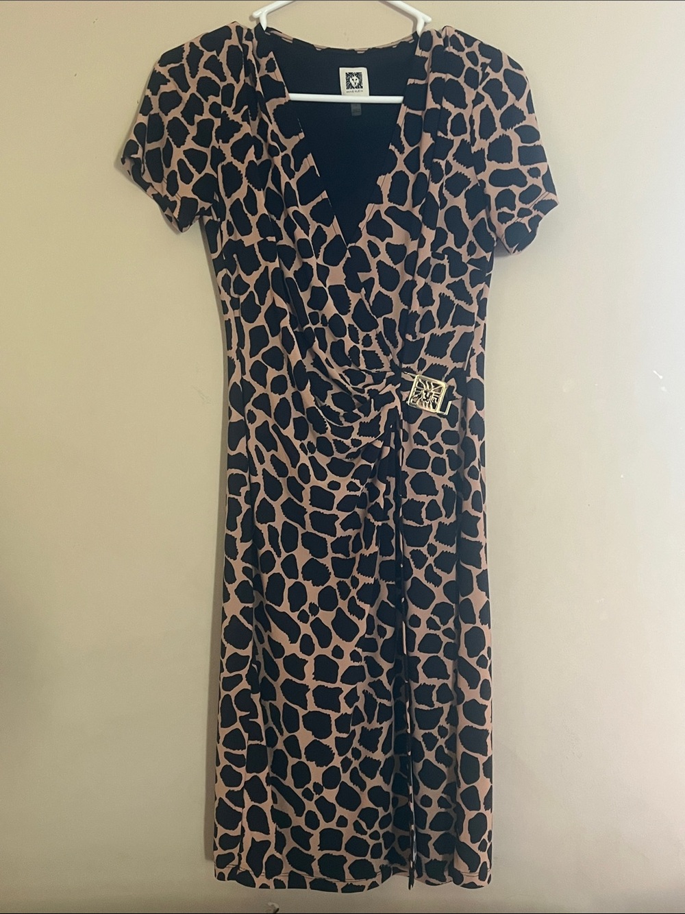 Wrap-Style Leopard Print Dress in Brown and Black